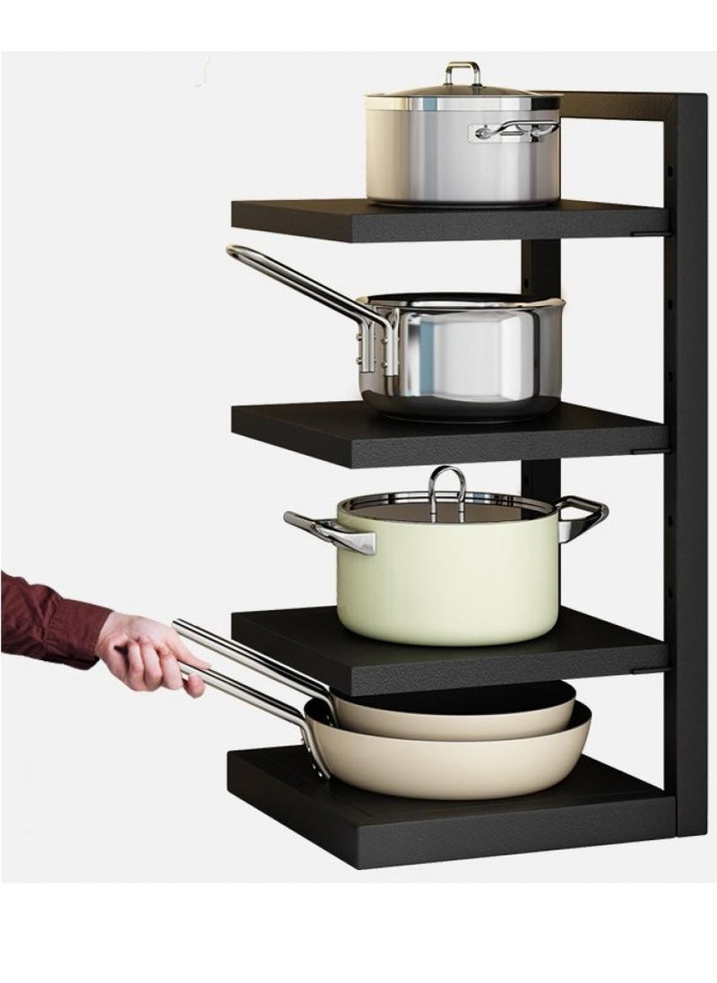 AIWANTO 4 Tier Floor Standing Kitchen Pot Storage Rack Layered Spacing Adjustable Corner Under Sink Household Multi-layer Black  - Image 2