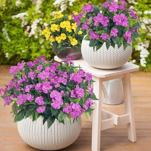 Uqueeten Fake Flowers Artificial Flowers for Outdoor，Artificial Plant Artificial Impatiens Bouquet Flowers for Outdoors Decoration,Silk Spring Artificial Plants for Outdoors Indoor Decor2PCS (Purple) - Image 5