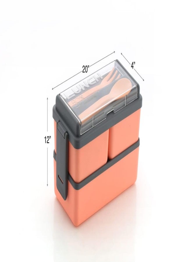 Finner Reusable Lunch Box Executive Box Adult Lunch Box Salad Lunch Container Tiffin Box Lunch Box for Kids Childrens Durable Perfect Size Safety Lock Airtight Tableware (Peach) - Image 2