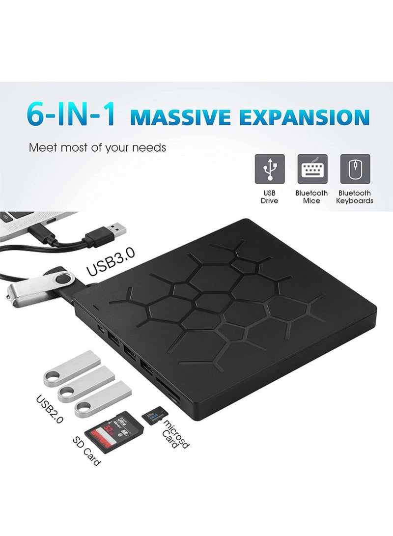 محرك أقراص DVD خارجي ، حرق CD / DVD USB 3.0 للكمبيوتر المحمول ، مع 4 منافذ USB و 2 فتحات بطاقة SD ، رفيع جدًا. - Image 3
