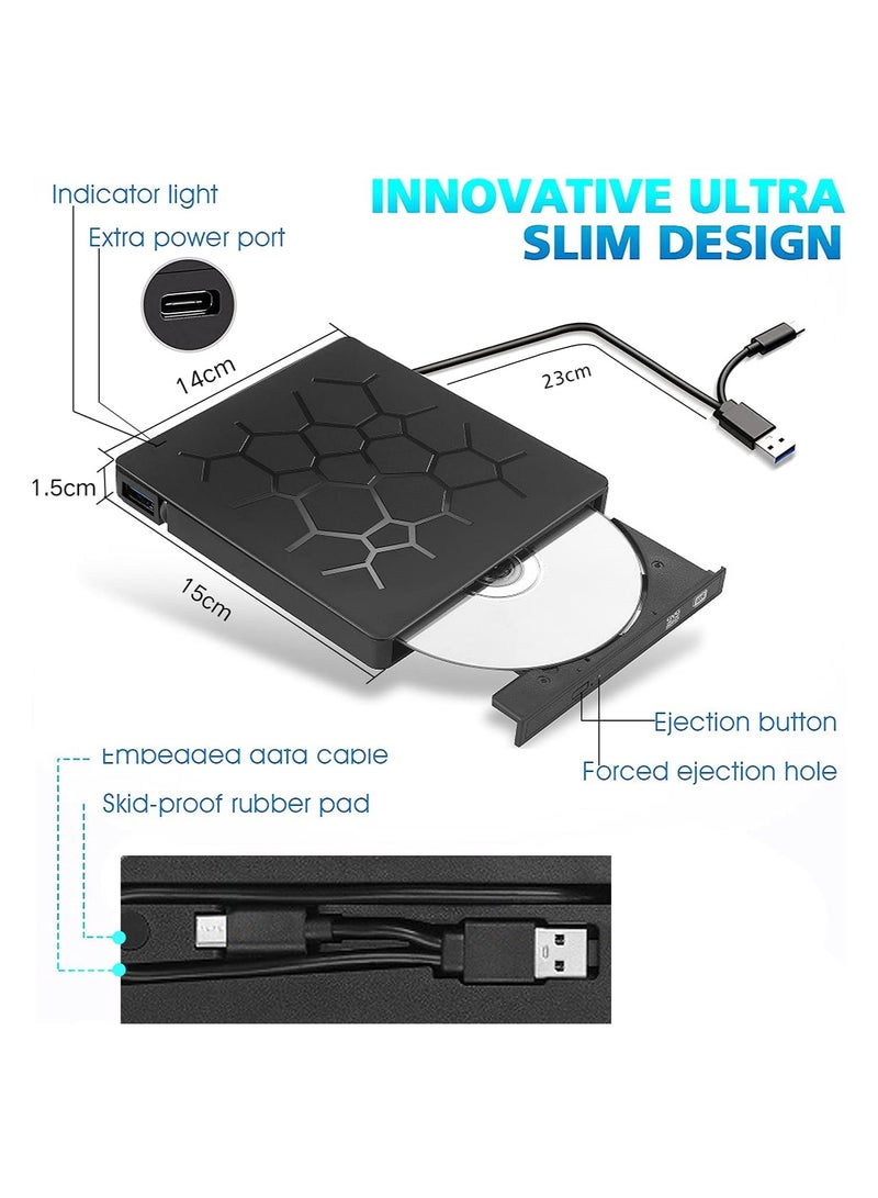 محرك أقراص DVD خارجي ، حرق CD / DVD USB 3.0 للكمبيوتر المحمول ، مع 4 منافذ USB و 2 فتحات بطاقة SD ، رفيع جدًا. - Image 4