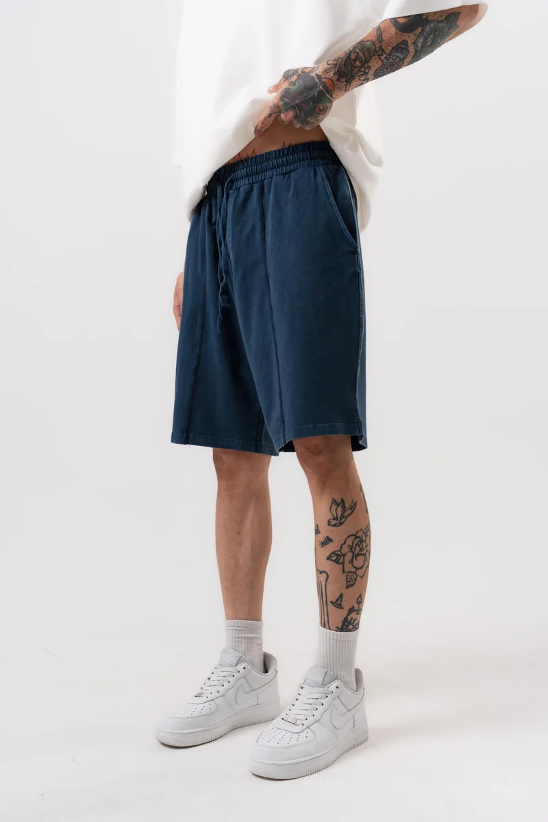 RESPIRE Men's Front Embroidery Detail Elastic Waist Shorts Navy Blue