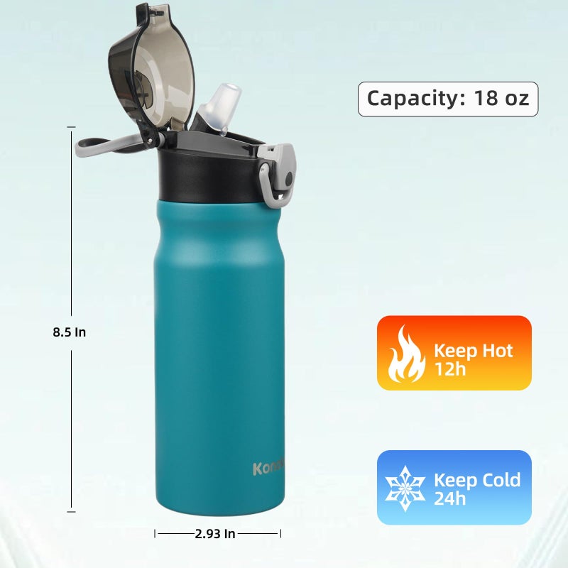 Konokyo Insulated Water Bottle with Straw and Carry Loop,18 oz Stainless Steel Double Wall Vaccum Metal Water Flask with Leak-proof Lid,Blue - Image 3