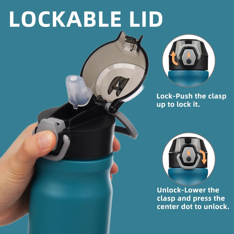 Konokyo Insulated Water Bottle with Straw and Carry Loop,18 oz Stainless Steel Double Wall Vaccum Metal Water Flask with Leak-proof Lid,Blue - Image 2