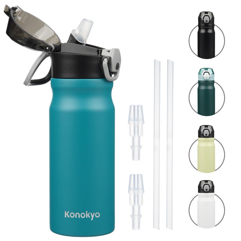Konokyo Insulated Water Bottle with Straw and Carry Loop,18 oz Stainless Steel Double Wall Vaccum Metal Water Flask with Leak-proof Lid,Blue - Image 1