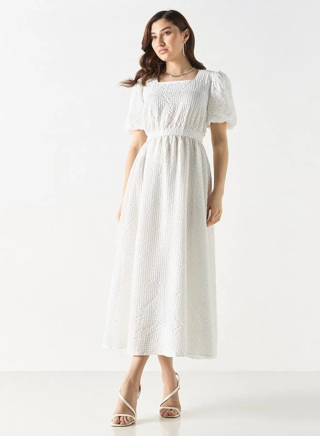 2Xtremz 2Xtremz Waffle Textured Dress with Elasticated Waist and Puff Sleeves
