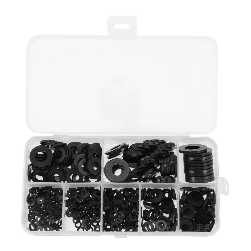 Black Nylon Flat Washers Assortment Kit 500 Pcs M2 To M10 Waterproof Gaskets - Image 2