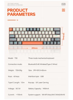 T-WOLF 60% Wired Mechanical Gaming Keyboard RGB Backlit Ultra-Compact Mini Keyboard Waterproof Mini Compact 63 Keys Keyboard for PC Mac Gamer Typist Travel Easy to Carry on Business Trip  - Image 4