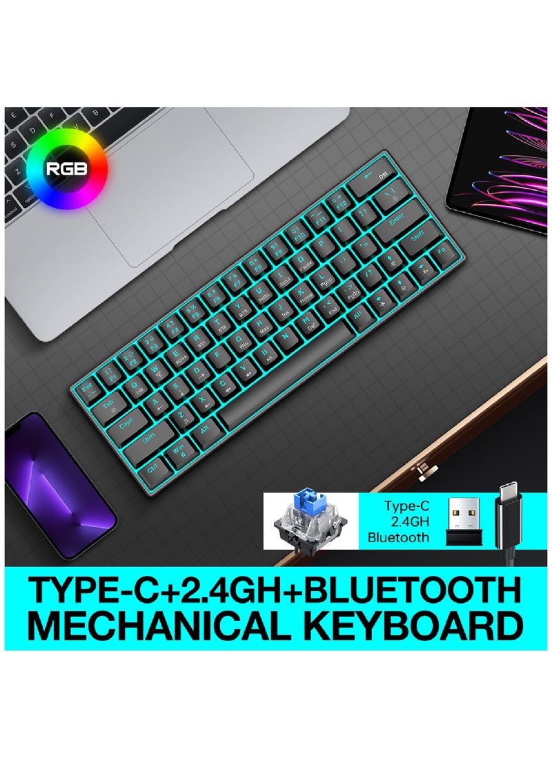 T-WOLF - 60% Wired Mechanical Gaming Keyboard RGB Backlit Ultra-Compact Mini Keyboard Waterproof Mini Compact 63 Keys Keyboard for PC Mac Gamer Typist Travel Easy to Carry on Business Trip - Image 1