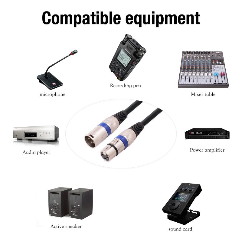 كابل XLR بثلاثة دبابيس 10 قطع بموصلات من الزنك المعدني الأسود - كابل إضاءة DMX للمسرح موثوق بانتقال إشارة مستقر لأداءات المسرح والتكوينات الصوتية المنزلية - Image 3