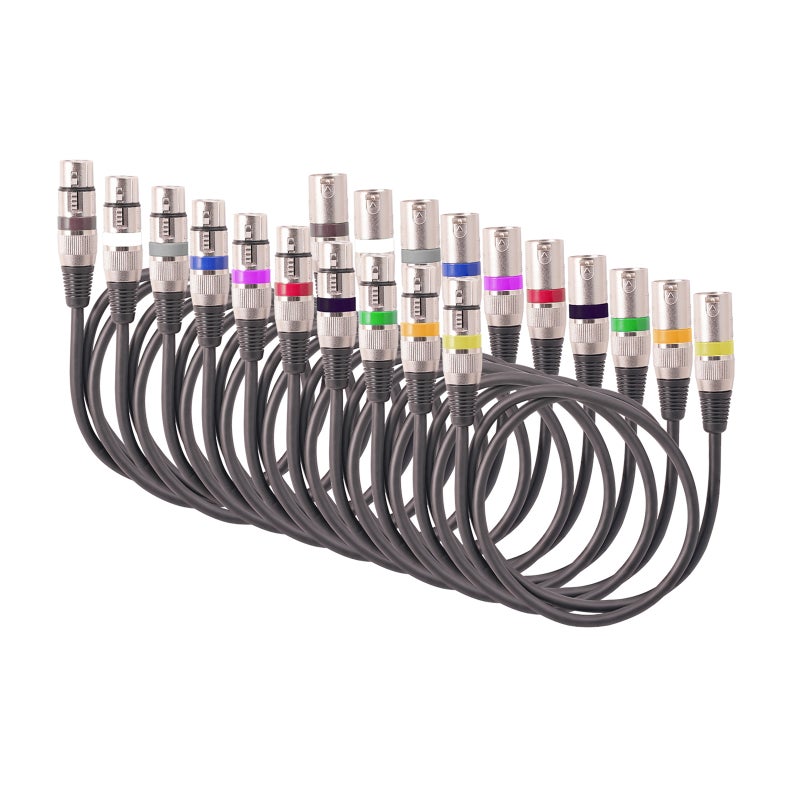 كابل XLR بثلاثة دبابيس 10 قطع بموصلات من الزنك المعدني الأسود - كابل إضاءة DMX للمسرح موثوق بانتقال إشارة مستقر لأداءات المسرح والتكوينات الصوتية المنزلية - Image 1