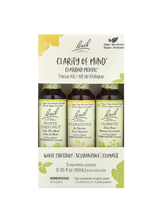 Bach باخ، علاجات الزهور الأصلية، مجموعة التركيز، وضوح العقل، 3 قطارات، 0.35 أونصة سائلة (10 مل) لكل منها - Image 2