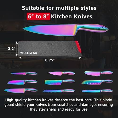 WELLSTAR Knife Edge Guards 8 Inch, Universal Blade Covers, BPA Free ABS Protective Blade Sheaths, Non-Scratch Felt Lining Kitchen Knives Covers (Knives not included) - Image 3