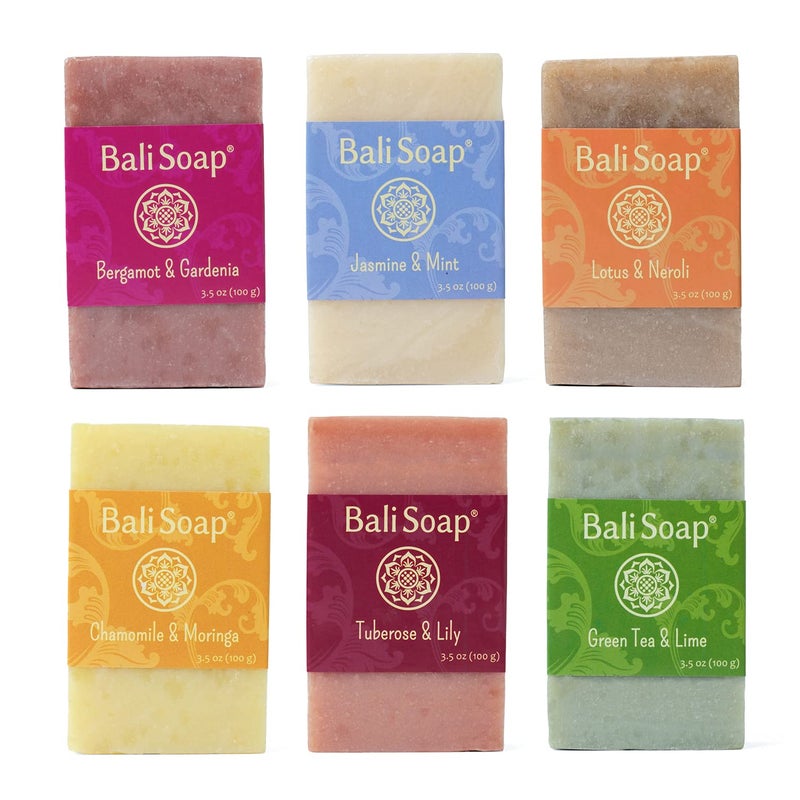 Bali Soap  Feminine Collection Natural Soap Bar Gift Set 6 pc Variety Pack BergamotGardenia JasmineMint LotusNeroli ChamomileMoringa TuberoseLily GreenteaLime 35 Oz each