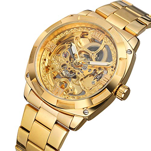 FORSINING Mens Trendy Steampunk Automatic Stainless Steel Gold Bracelet Watches for Various Occasions - Image 3