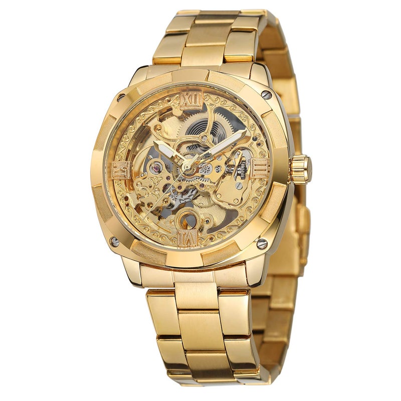 FORSINING Mens Trendy Steampunk Automatic Stainless Steel Gold Bracelet Watches for Various Occasions - Image 2