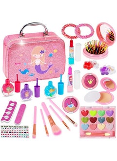 Beauenty Kids Makeup Kit for Girls 24 PCS Princess Washable Girls Makeup Toy Pretend Play Makeup Toy Set Birthday Gift Toys Set with Carry Bag for Toddler Children Kids Girl Party (pink)  - Image 1