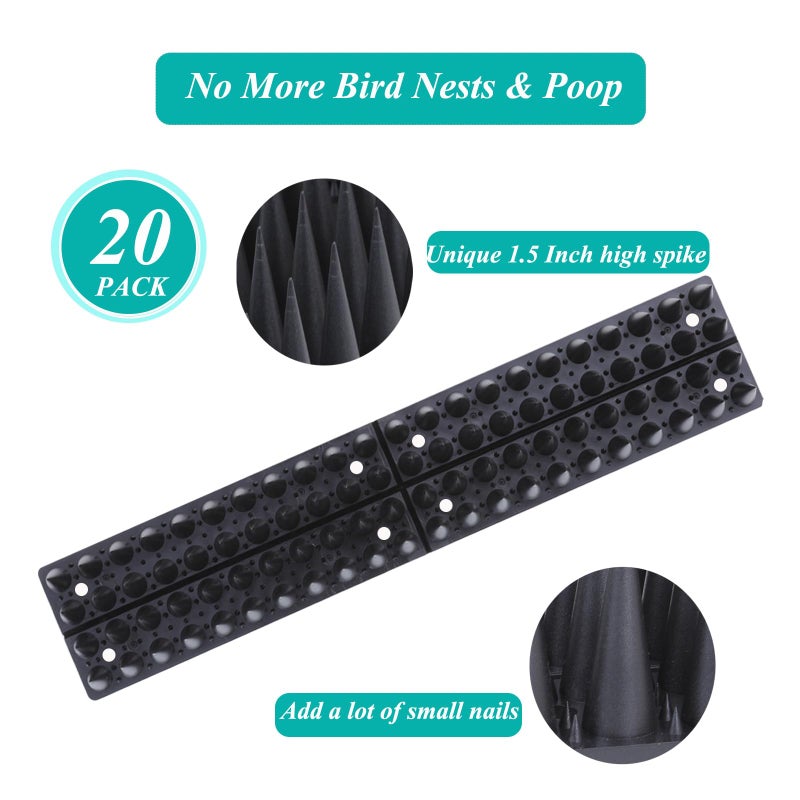 Geulieby Bird Spikes for Outside, 20 Pack Bird Spikes, High Thorn Bird Deterrent Spikes, Pigeon Spikes for Small Bird Robin Raccoon, Easy Installation Bird Defender Spikes use for Fence Balcony Building - Image 2