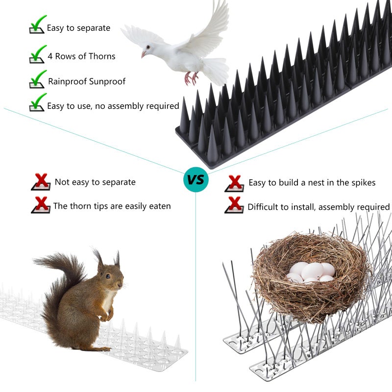 Geulieby Bird Spikes for Outside, 20 Pack Bird Spikes, High Thorn Bird Deterrent Spikes, Pigeon Spikes for Small Bird Robin Raccoon, Easy Installation Bird Defender Spikes use for Fence Balcony Building - Image 4