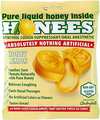 Honees Filled Honey Lemon Cough Drops Filled with Honey Menthol Lemon and Eucalyptus Nothing Artificial Natural Sore Throat Lozenges NonGMO Gluten Free 2 Pack 40 Drops - Image 3