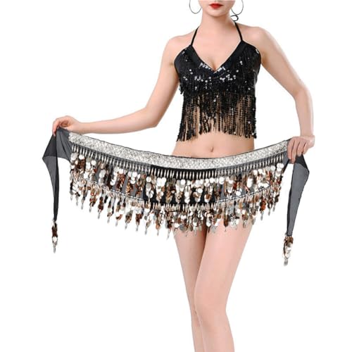 Nimiman Sequin Coins Fringe Belly Dance Hip Scarves Tassel Dance Belt Skirt for Women (Silver) - Image 2