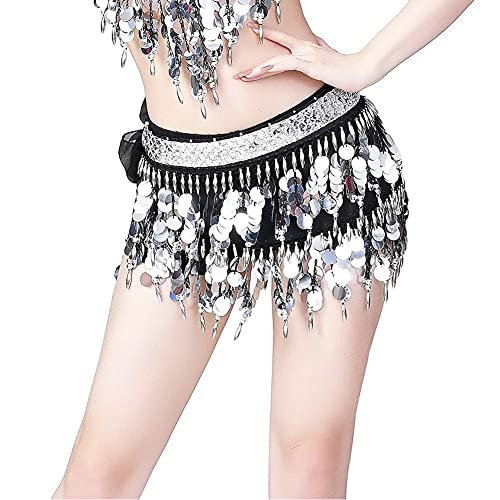 Nimiman Sequin Coins Fringe Belly Dance Hip Scarves Tassel Dance Belt Skirt for Women (Silver) - Image 4