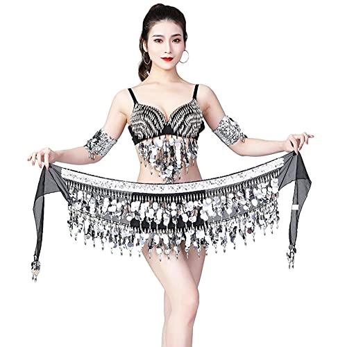Nimiman Sequin Coins Fringe Belly Dance Hip Scarves Tassel Dance Belt Skirt for Women (Silver) - Image 3