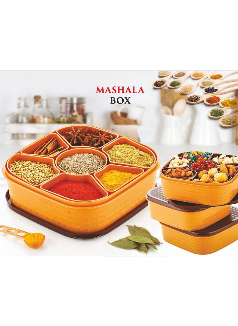 Primelife Primelife Plastic 7 IN 1 Elegant Masala Multipurpose Masala Rangoli Dabba Box Set Masala Container Plastic Wooden Style MB Set of2  - Image 2