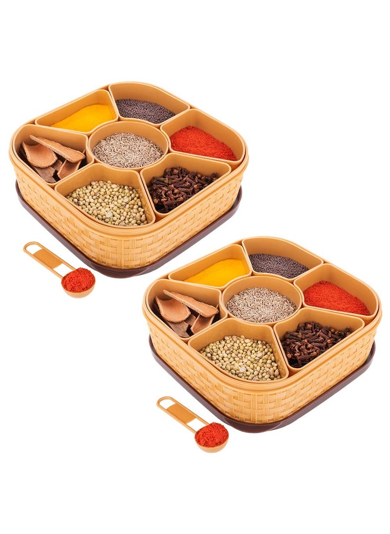 Primelife Primelife Plastic 7 IN 1 Elegant Masala Multipurpose Masala Rangoli Dabba Box Set Masala Container Plastic Wooden Style MB Set of2  - Image 1