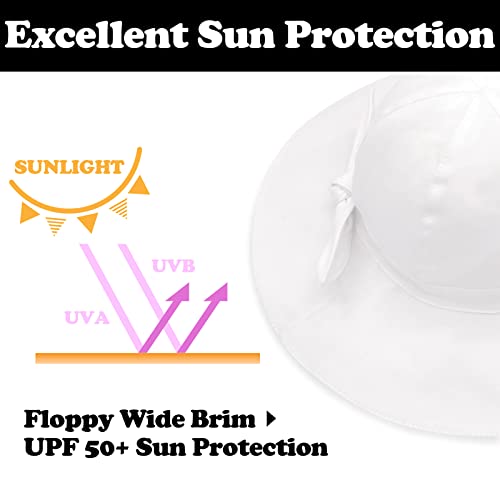 Sarfel Baby Girl Sun Hat Summer Baby Hats UPF 50+Toddler Sun Hat Infant with Wide Brim Bucket Hat White 18.9"(48cm)/6-12 Months - Image 5