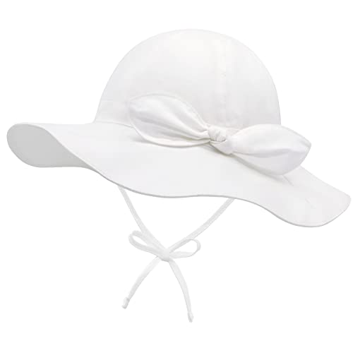 Sarfel Baby Girl Sun Hat Summer Baby Hats UPF 50+Toddler Sun Hat Infant with Wide Brim Bucket Hat White 18.9"(48cm)/6-12 Months - Image 1