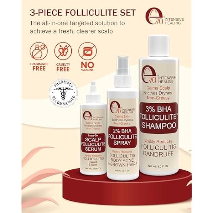 e70 FOLLICULITIS 3-PIECE SET - FOLLICULITIS SHAMPOO, DRY SCALP SERUM & BODY SPRAY WITH SALICYLIC ACID, TEA TREE OIL & PEPPERMINT OIL - SOOTHES ITCHY SCALP, RAZOR BUMPS & BLEMISHES BY - Image 3