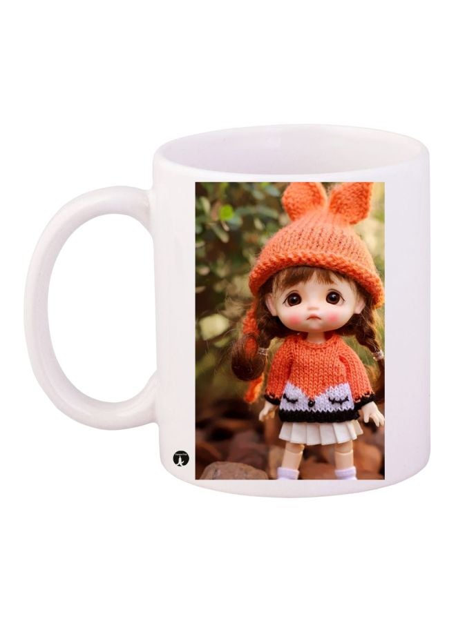 Doll Printed Coffee Mug White/Orange/Green 11ounce