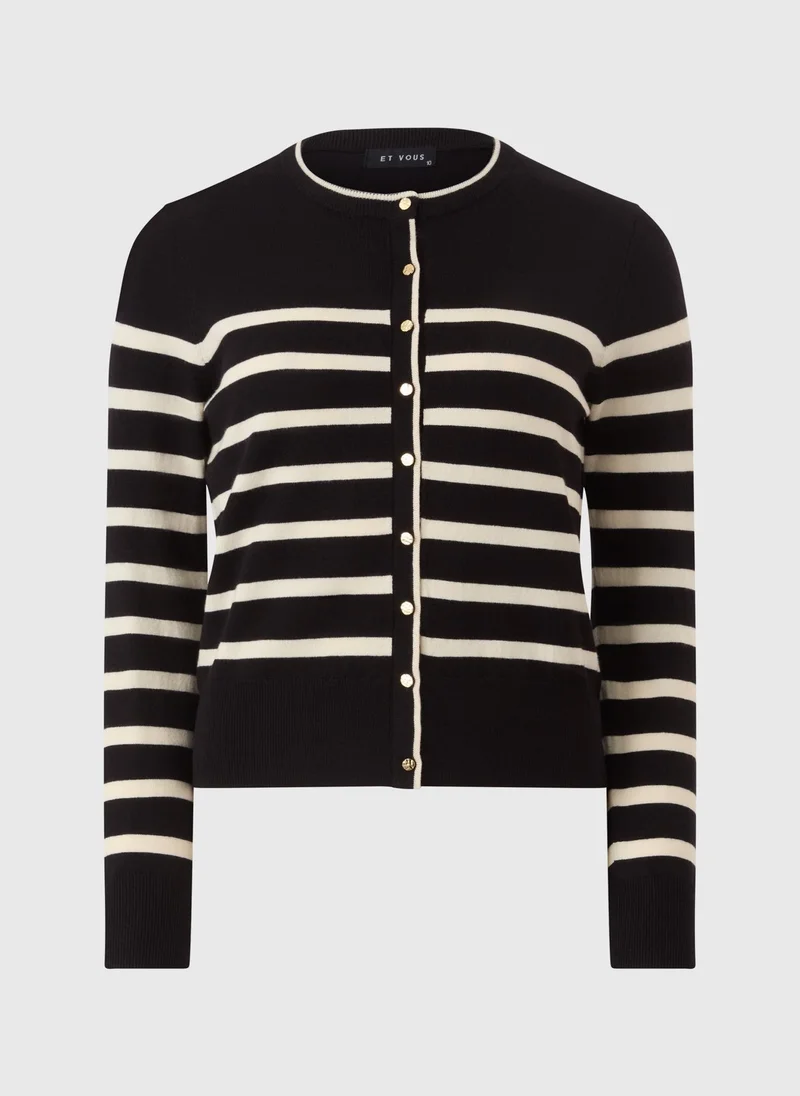 Matalan Et Vous Black Mono Stripe Button Cardigan