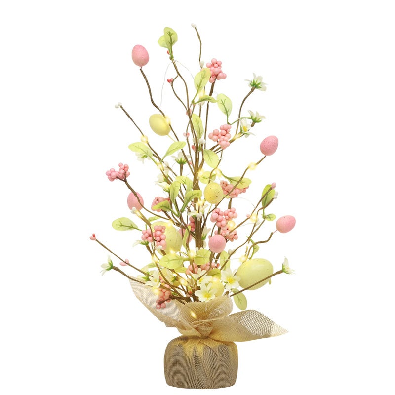 RoseCraft Easter Decorations, 18 Inch Pre-Lit Easter Egg Tree Tabletop Decor with Delicate Ornaments, for Home Party Wedding Holiday Spring Summer Decoration, Yellow/Pink. - Image 1