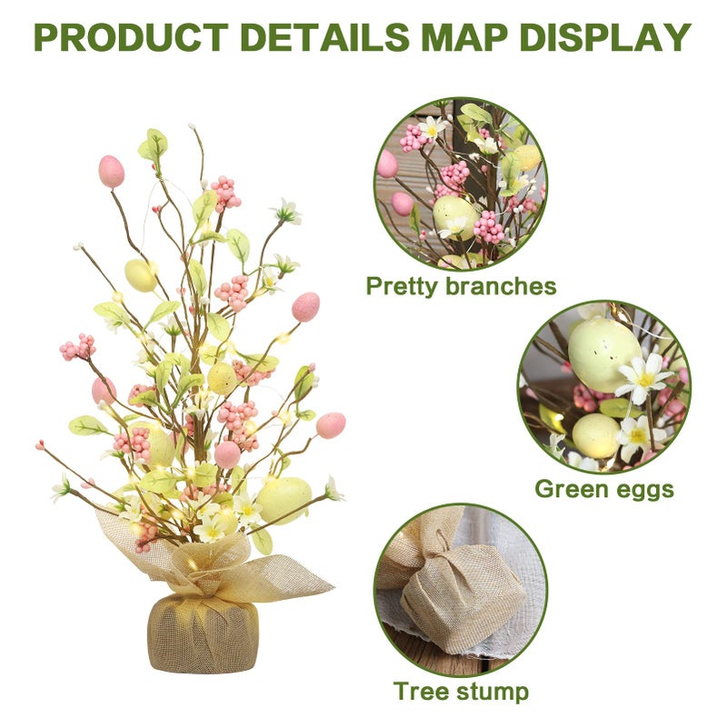 RoseCraft Easter Decorations, 18 Inch Pre-Lit Easter Egg Tree Tabletop Decor with Delicate Ornaments, for Home Party Wedding Holiday Spring Summer Decoration, Yellow/Pink. - Image 3