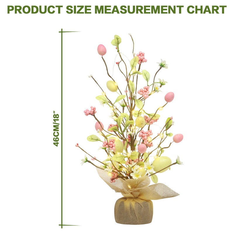 RoseCraft Easter Decorations, 18 Inch Pre-Lit Easter Egg Tree Tabletop Decor with Delicate Ornaments, for Home Party Wedding Holiday Spring Summer Decoration, Yellow/Pink. - Image 2