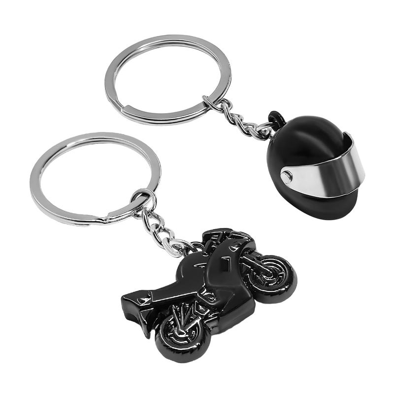 NYTKL 2 PCS Motorcycle Helmet Keychain, Creative Motorcycle Keychain Helmet Key Fob, 3D Metal Motorbike Keyring for Men (Black) - Image 1