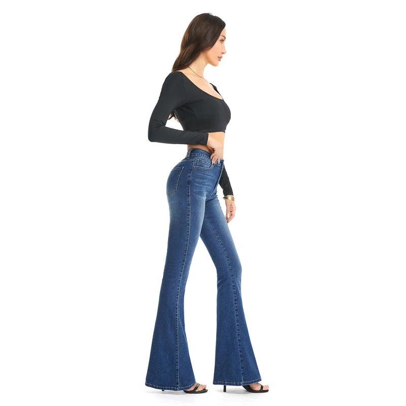 FLYING BANANA Women's Totally Shaping Curvy Stretchy Bootcut Flare Denin Jeans (Blue, 12 Short) - Image 4