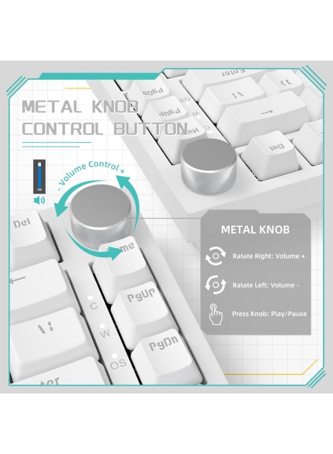 A-jazz AJAZZ AK820 mechanical gaming keyboard with knob 75% keyboard hot-swappable Type-C wired gasket 5-layer noise absorption foam white LED backlight for PC/Win/Mac-Black - Image 3