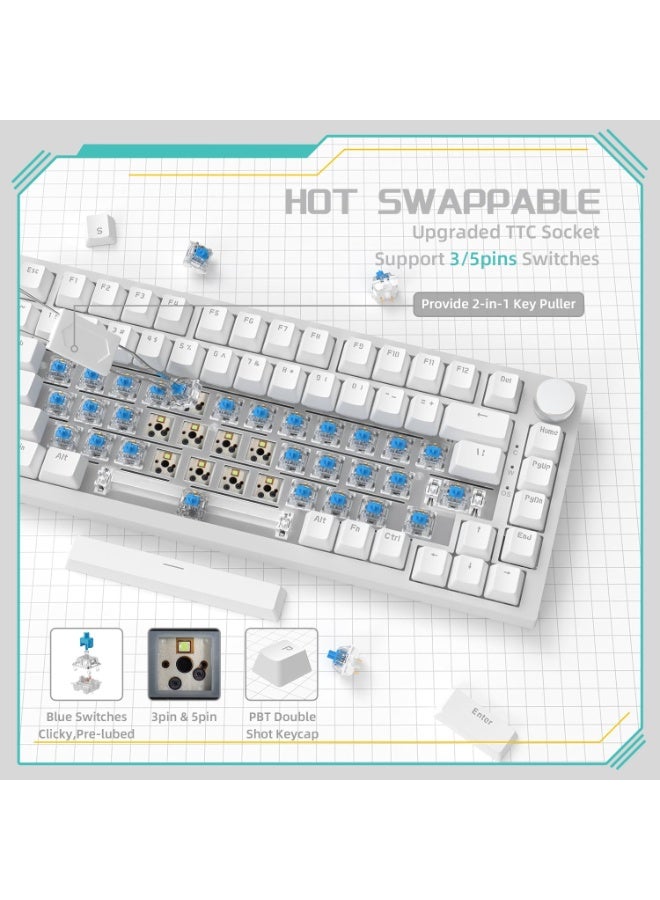 A-jazz AJAZZ AK820 mechanical gaming keyboard with knob 75% keyboard hot-swappable Type-C wired gasket 5-layer noise absorption foam white LED backlight for PC/Win/Mac-Black - Image 4