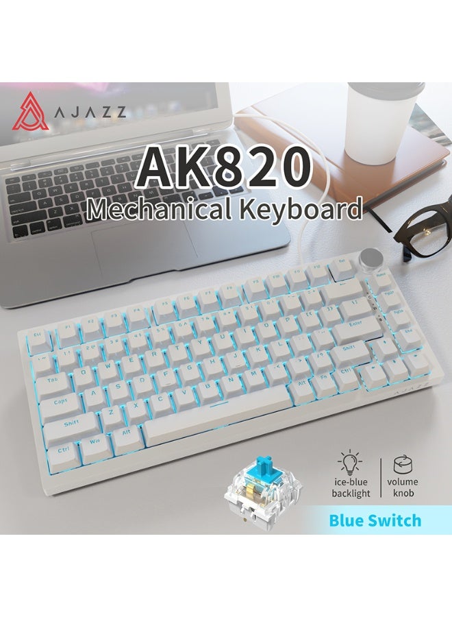 AJAZZ AK820 mechanical gaming keyboard with knob 75% keyboard hot-swappable Type-C wired gasket 5-layer noise absorption foam white LED backlight for PC/Win/Mac-Black