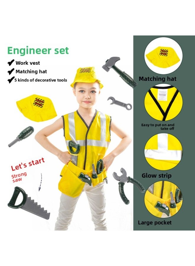 Source Role Costume Play Cosplay Kindergarten Performance Costume Fire Police Engineering Suit-Color:KN558 Engineering Construction Clothing (yellow Vest) 0.3kg  - Image 1
