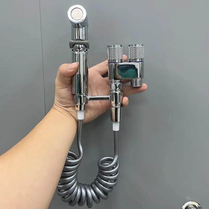 GSAINTLY Handheld Bidet Sprayer Set HighPressure Jet Spray for Toilet Bathroom WallMounted Hygiene Faucet with TValve Diverter Dual Control Valve Adjustable Water PressureSilver - Image 2