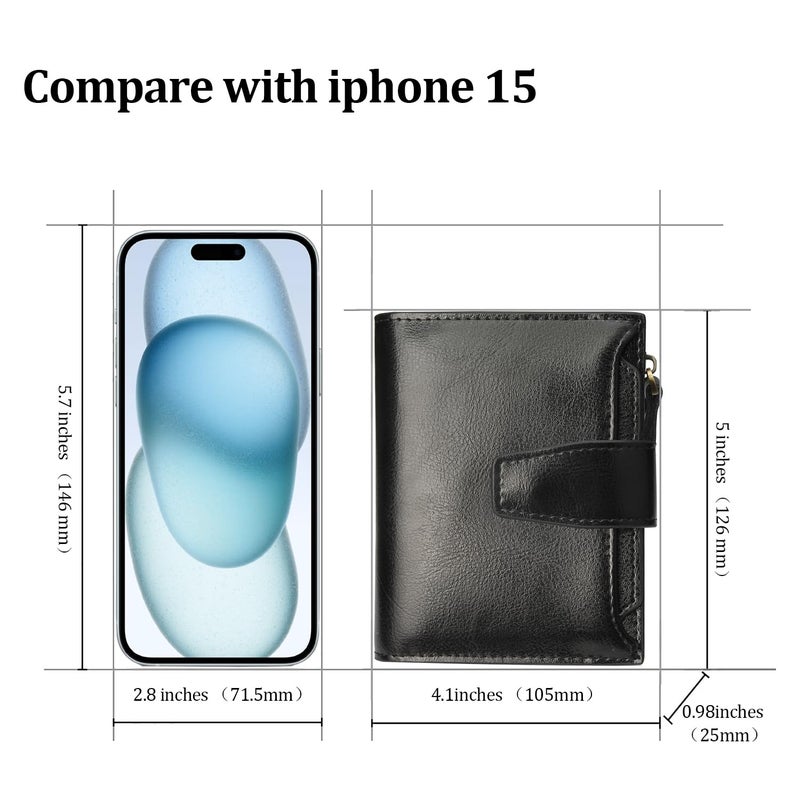 FT FUNTOR Small Wallet for Women Genuine Leather Bifold Compact RFID Blocking Zipper Pocket Ladies Credit Card Slots Purse with ID Window - Image 4