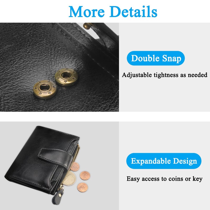 FT FUNTOR Small Wallet for Women Genuine Leather Bifold Compact RFID Blocking Zipper Pocket Ladies Credit Card Slots Purse with ID Window - Image 5