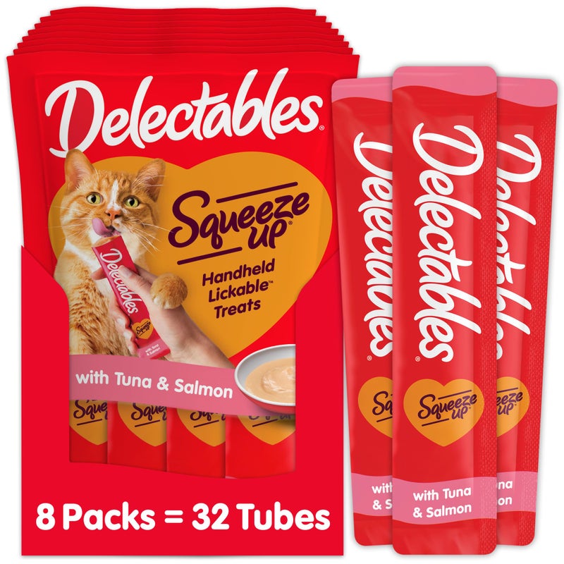 Hartz Delectables Squeeze Up Interactive Lickable Wet Cat Treats for Adult & Senior Cats, Tuna & Salmon, 4 Count(Pack of 8) - Image 1