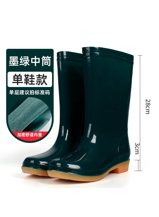 High-top Non-slip Fleece-lined Cotton Rain Boots Rain Boots Waterproof Shoes Rubber Shoes Overshoes Water Boots Female Adult Kitchen Warm Rice Planting Shoes