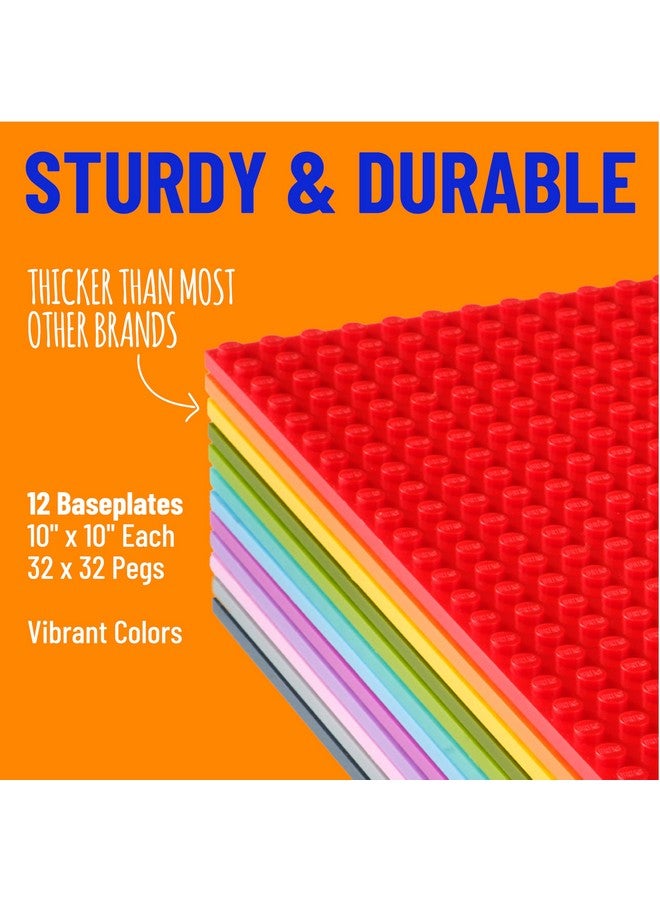 Strictly Briks بلاطات قاعدة ستريكتلي بريكس 12 عبوة 10x10 بوصة، بلاطات بناء قابلة للتكديس مع 32 × 32 دبابيس، حصائر، قواعد، ألواح، أوراق متوافقة 100% مع جميع العلامات التجارية الكبرى، ألوان زاهية - Image 2