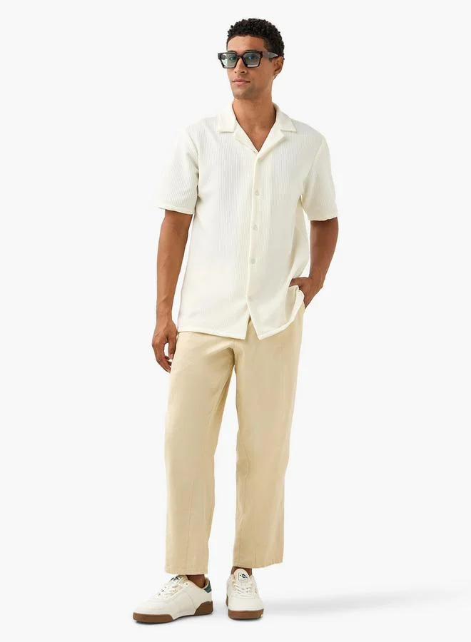 Splash FAV Regular Fit Dobby Textured Shirt with Camp Collar and Short Sleeves